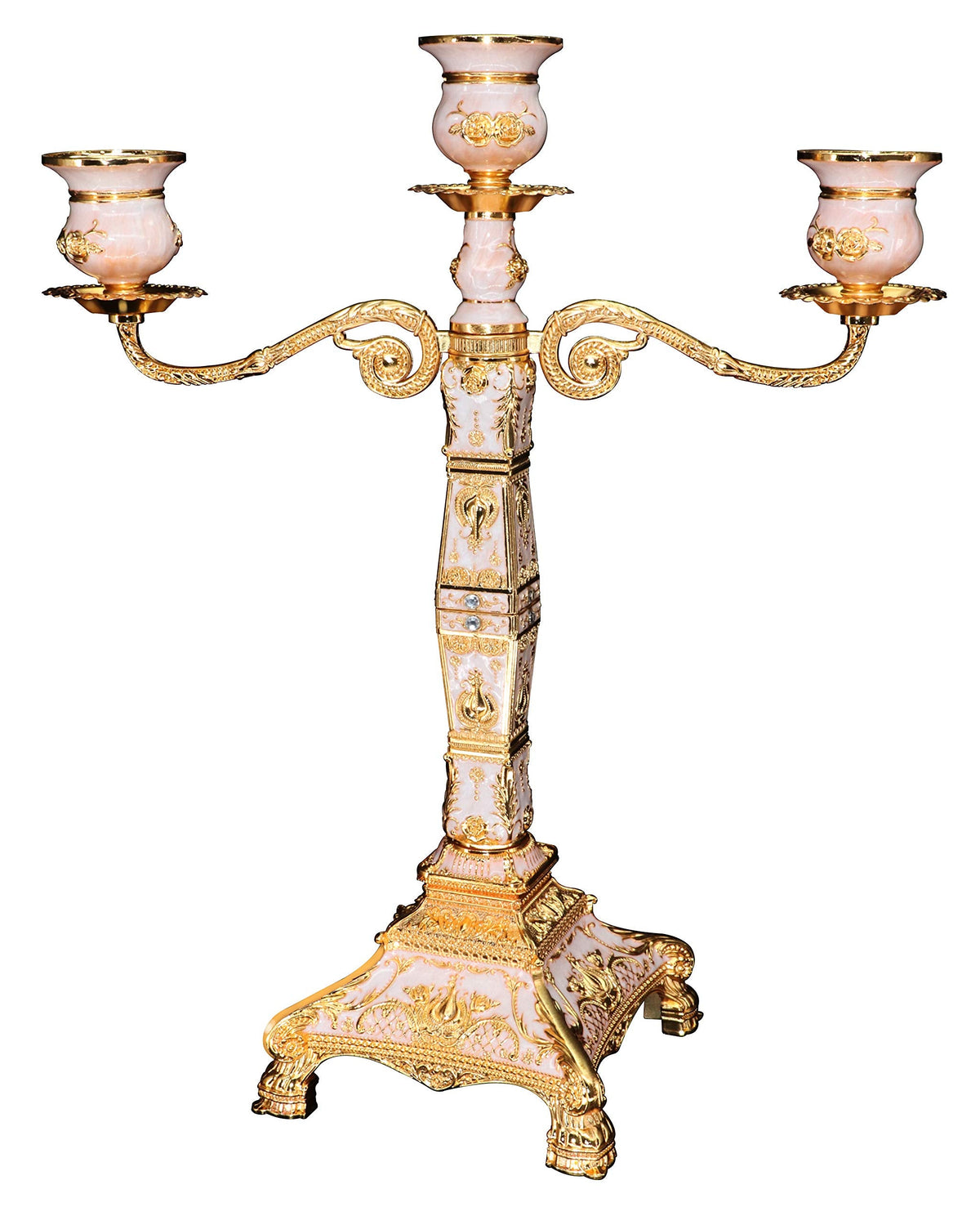 RosyLine Metal Candelabra 17" Height, Candle Holder with 5 Arms,Antique Bronze Furnish Candle Holder, Centerpiece for Home Decro,Wedding Event, Party,1 Pack (Golden)