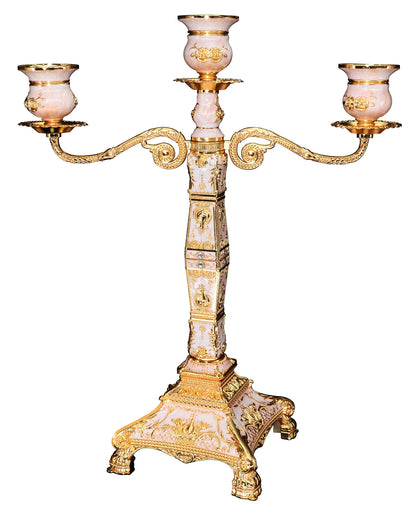 RosyLine Metal Candelabra 17" Height, Candle Holder with 5 Arms,Antique Bronze Furnish Candle Holder, Centerpiece for Home Decro,Wedding Event, Party,1 Pack (Golden)