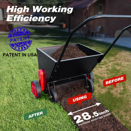 Suchtale Upgrade Push Lawn Spreader for Compost & Peat Moss, Organic Fertilizer Applicator with Rotating Blades, Adjustable Rate Metal Mesh Basket Topdresser