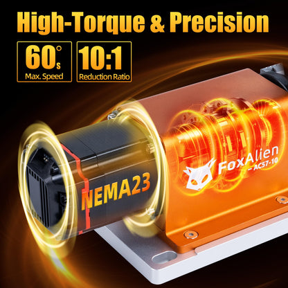 FoxAlien 4th Axis Rotary Module for Masuter 3S, XE-Ultra, XE-PRO CNC Router Machine, with NEMA23 Closed Loop Stepper 10:1 Reduction Gearbox for Cylindrical Wood Metal Engraving (AC57-10)