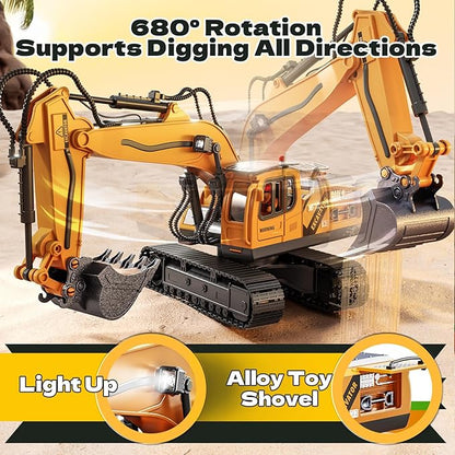 RC Excavator Toys for 3 4 5 6 7 8 Year Old Toddler Boys 15 Channel Remote Control Construction Toys W/Sandbox &amp 2.2 lb Sands Sandbox Toys W/Light &amp Sound Birthday Gift for Kids Boys Age 4-6