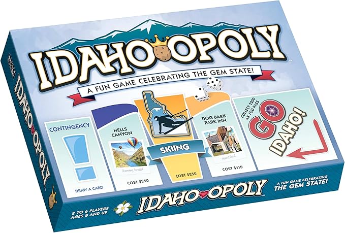 Late for The Sky Idaho-Opoly Board Game – Idaho State Themed Family Strategy Opoly-Style Fun for 2-6 Players Ages 8+ Traditional or Fast 1-Hour Play for Game Night