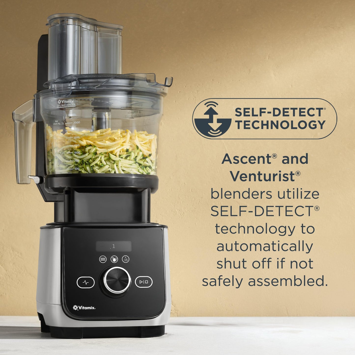 Vitamix 12-Cup Food Processor Attachment with SELF-DETECT, BPA-Free, with Multi-Use Blade and Two Reversible Discs, Compatible with Ascent and Venturist Series Vitamix Blenders