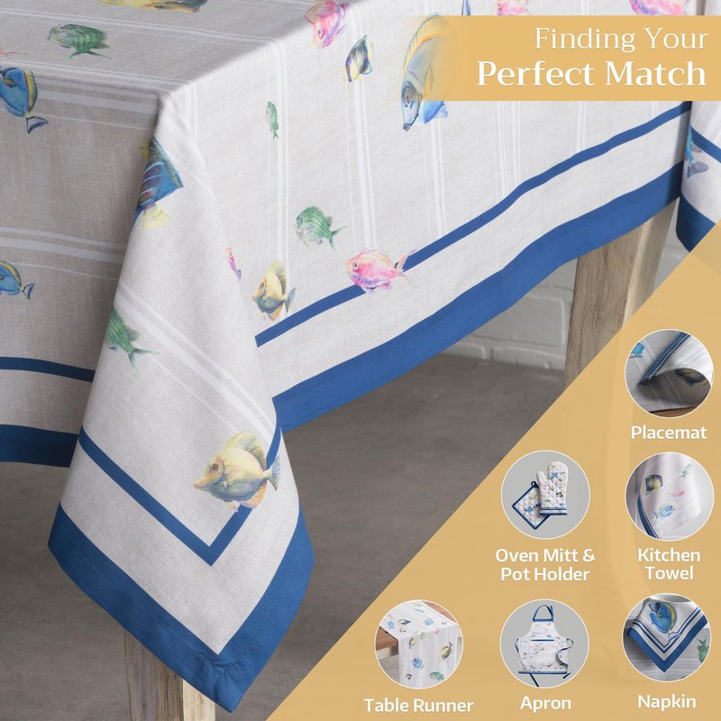 Maison d' Hermine Table Cloth Rectangle Table 100% Cotton 60 x 90 Inches Tablecloth Reusable Decorative for Dining Kitchen Room Farmhouse Home Gifts for Mothers Day Spring Summer - Poisson