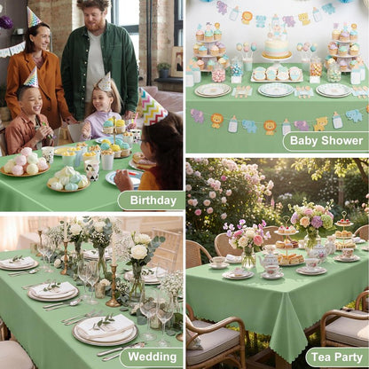 3 Pack Plastic Sage Green Tablecloth, 54 X 108Inch Scalloped Table Cover Disposable Sage Green Tables Cloth for Rectangle Tables Waterproof Table Cover for Baby Shower Bridal Tea Party Wedding