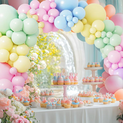 RUBFAC 129pcs Pastel Balloons Different Sizes 18 12 10 5 Inch, Macaron Rainbow Easter Balloon Arch Kit for Baby Shower Birthday Party Gender Reveal Garland Decoration