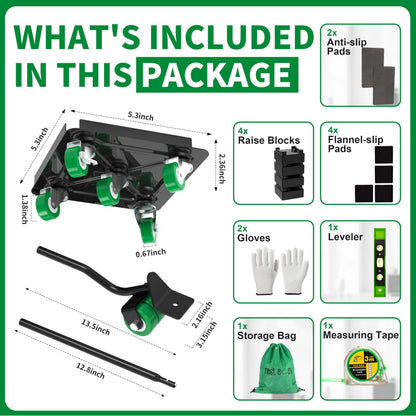 NEST EASY Heavy Duty Furniture Dolly 360° Rotating 5 Wheels, Alloy Steel Furniture Movers Up to 3000 lbs/1360 Kg Load Capacity with Measure Tape and Leveler (5.3x5.3 in)