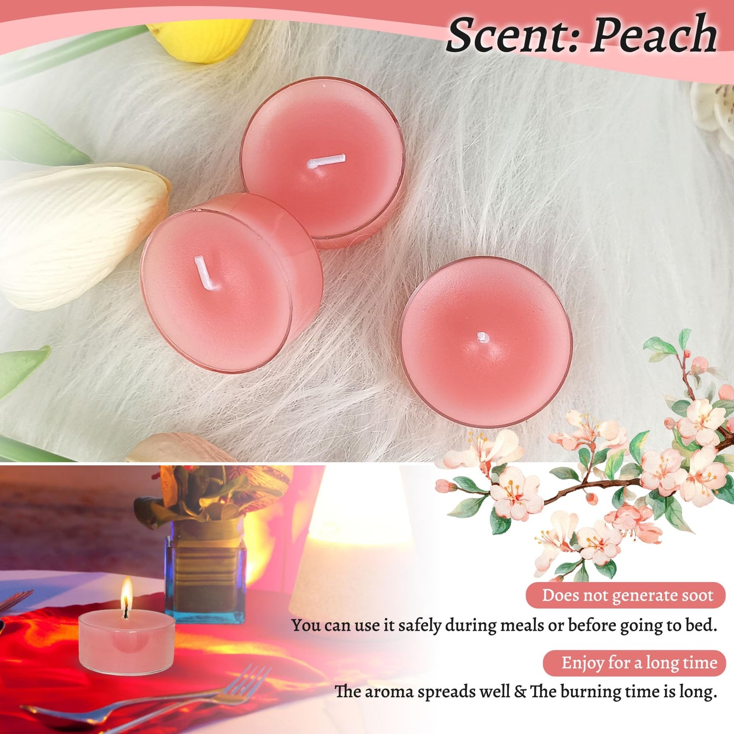 Cherry Scented Tealight Candles Handmade Candlesticks,12pcs Pink FragranceRound Tea Light Candles Natural Bees Wax Tealight Candle Smokeless for Spa Home Party Decor (12S-RDCB)