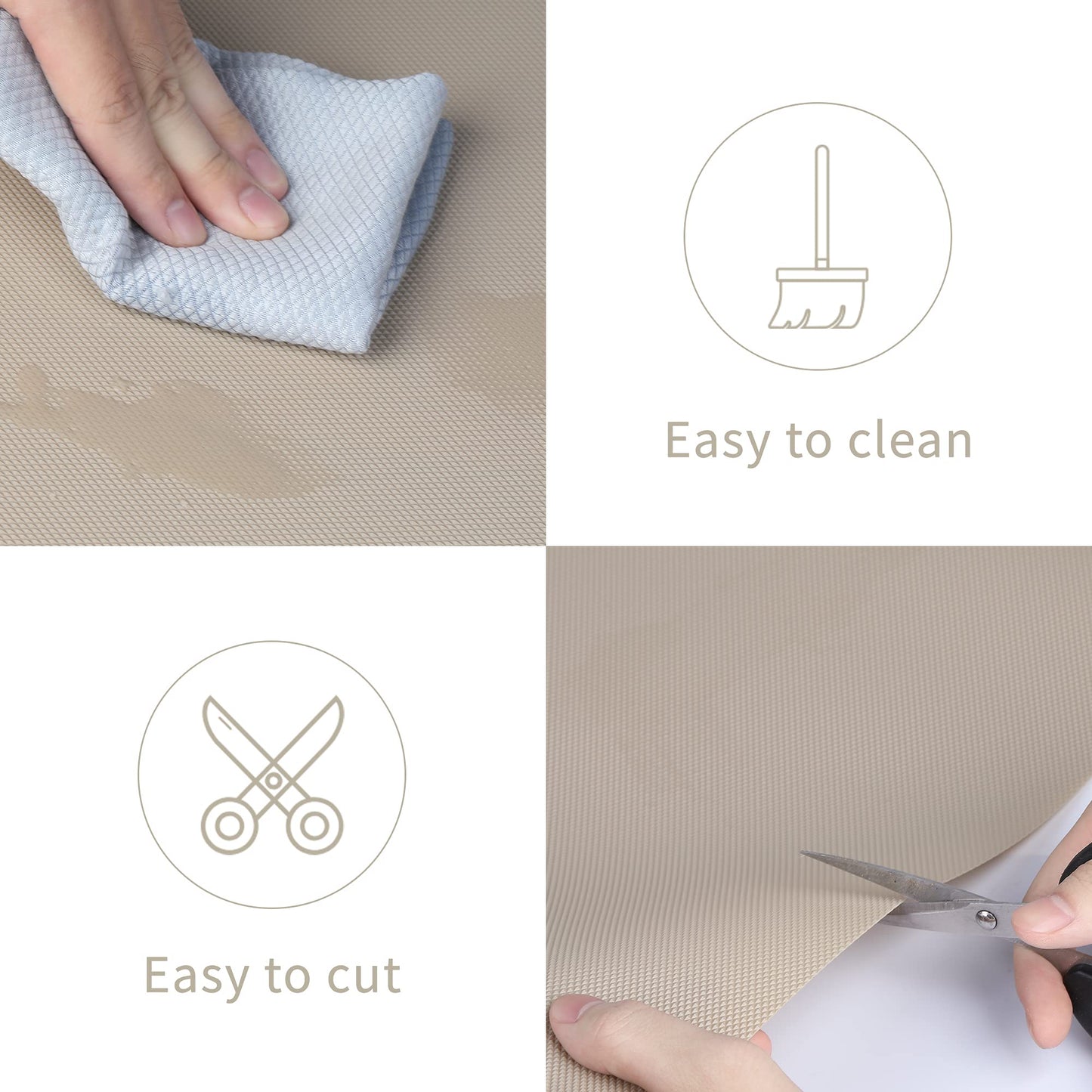 Kitchen Shelf Liner Drawer Liners, Non-Adhesive Refrigerator Liners Waterproof Fridge Mats with Strong Durable Kitchen Cabinets Mat for Drawers, Shelves, Pantry Khaki