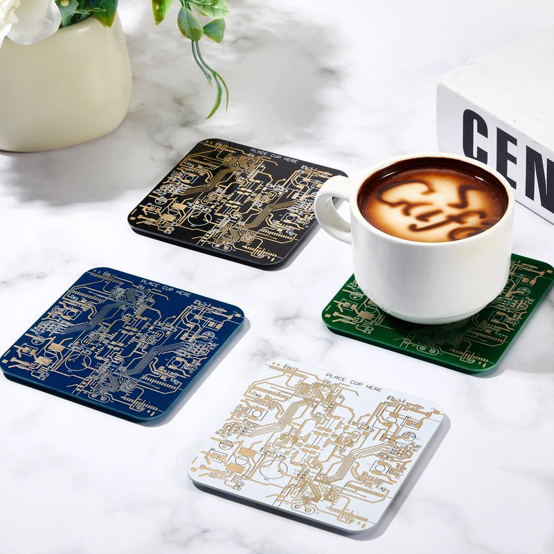 Nuenen 4 Pcs Circuit Board Coasters for Drinks PCB Coasters Immersion Gold Circuit Board PCB Design Engineer It Gift for Party Bar Office Geek Nerd Engineer Dad Gift Men(Classic Style,Blue)
