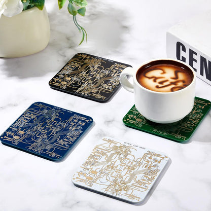 Nuenen 4 Pcs Circuit Board Coasters for Drinks PCB Coasters Immersion Gold Circuit Board PCB Design Engineer It Gift for Party Bar Office Geek Nerd Engineer Dad Gift Men(Classic Style,Blue)