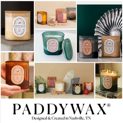 Paddywax Vista Scented Candle with Lid in Reusable Tonal Glass Jar, Clean-Burn 2-Wick Soy Candle with Approx. 84 Hour Burn Time, Decorative Gift Candles for Home, Worn Leather & Smoke, 12 oz