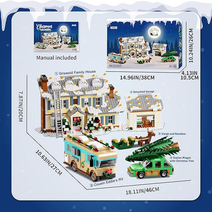 Christmas Holiday House Building Set 5 in 1 Model Buildings Kits Snow Village &amp RV Toy Building Blocks Sets with LED Xmas Decor Toys Gifts for Kids Girls Boys Ages 8+ Adults (1958PCS)