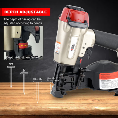 Roofing Nail Gun, 15 Degree 3/4-inch to 1-3/4-inch Pneumatic Roofing Nailer, Heavy Duty Coil Roofing Nailer for Asphalt Fiberglass Shingles Lath Wire Fasterening Wooden Box Assembly