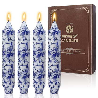 7 Inch Blue and White Short Taper Candles Hand Poured Unscented Smokeless Clean Burning Chinoiserie Taper Candles for Wedding Dinner Home Meditation Morning Coffee Ritual Breakfast Table Everyday