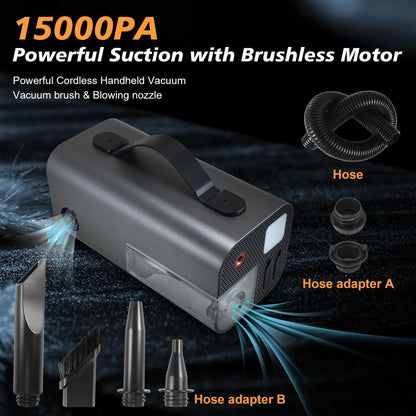 Tire Inflator Portable Air Compressor,2000A Battery Car Jump Starter, Auto Shut-Off,160PSI Air Pump with Tire Gauge Pressure&LED Light,15000PA Vacuum with Suction &Blow, for Cars, Motorcycles, Balls