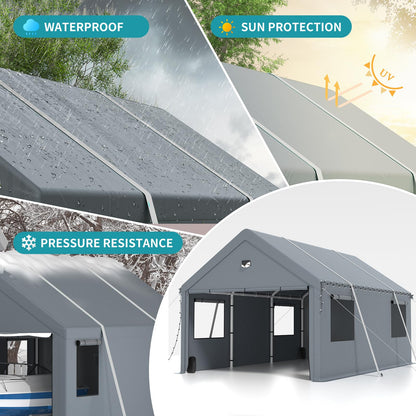 12x20FT Heavy Duty Carport Canopy,Extra Large Portable Car Tent Garage with Roll-up Windows and All-Season Tarp Cover,Removable Roof&Side Wall for Car,SUV,Boats