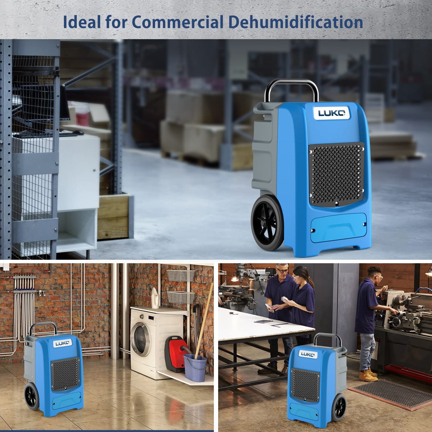 LUKO 190 PPD Commercial Dehumidifier with Built-in Pump & Hose, for 8000 Sq Ft Large Space，Basements, Crawl Spaces, Warehouse, Water Damage Restoration, 5-Year Warranty