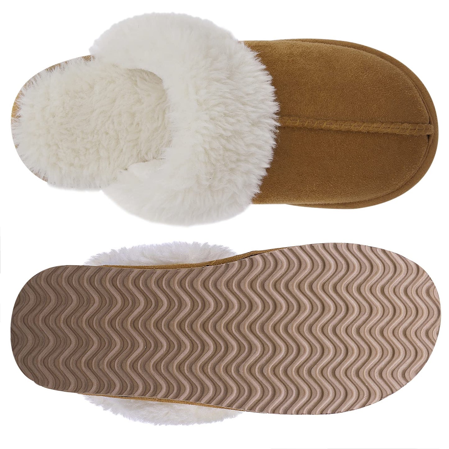 Litfun Women's Fuzzy Memory Foam Slippers Fluffy Winter House Shoes Indoor and Outdoor, Chestnut 5.5