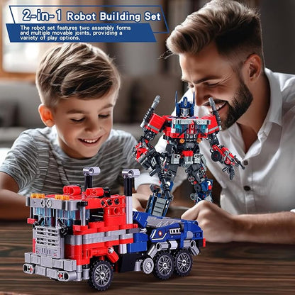 Transform Sets Robot Building Block Toys2 in 1 STEM Robotics Transforming Truck Mech Building kitCompatible with LegoChristmas Birthday Gift for Adults Boys Age 8-12 (Blue)