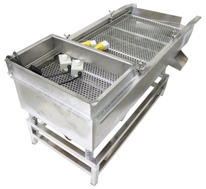 TECHTONGDA Straight Vibrating Sieve Screen Shaker Electric Linear Sifter Machine Stainless Steel Two Layers Two Motors 8mm 6mm Screen Size 15.7×37.4inch 110V