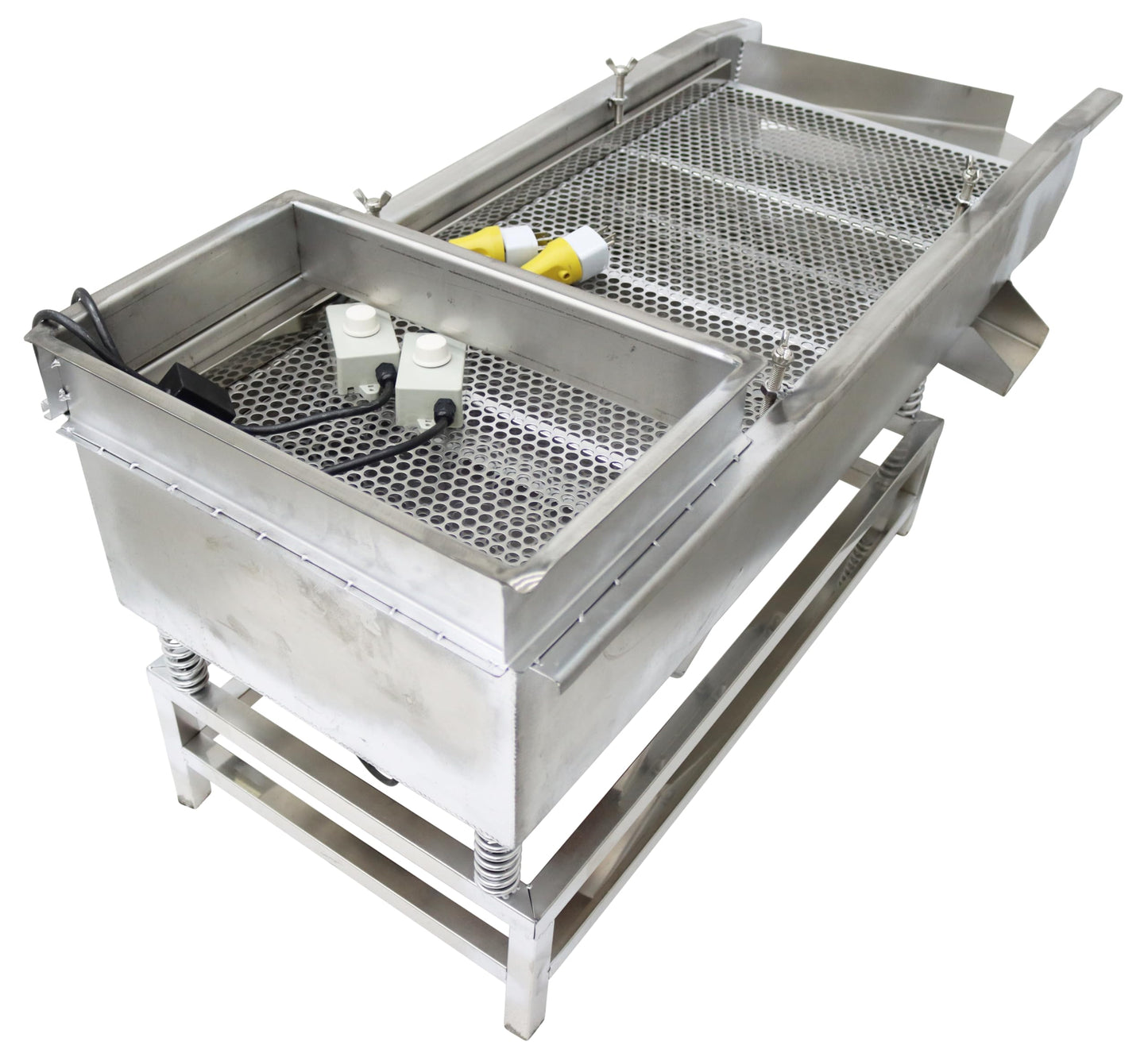 TECHTONGDA Straight Vibrating Sieve Screen Shaker Electric Linear Sifter Machine Stainless Steel Two Layers Two Motors 10mm 5mm Screen Size 15.7×37.4inch 110V