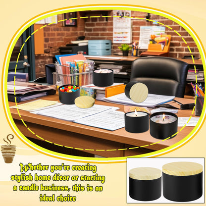 Swakuta 30 Pack Candle Tins for Candle Jars Making Black Metal Empty Candles Container with Wood-Grain Lids Bulk 4 8 oz Gift DIY Storage Supplies