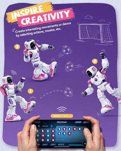 Ruko 1088 Smart Robot Toys for Kids, Large STEM Programmable Interactive RC Robot with Voice Control, App Control, Gifts for Boys & Girls Age 4 5 6 7 8 9, Pink