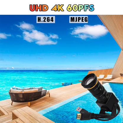 SVPRO HDMI USB Camera 4K 60fps USB3.0 Streaming Webcam with Zoom 5-50mm Telephoto Lens,10X Optical Zoom Industrial Microscope Camera H.264 Video Camera for Computer,Raspberry Pi,Monitor