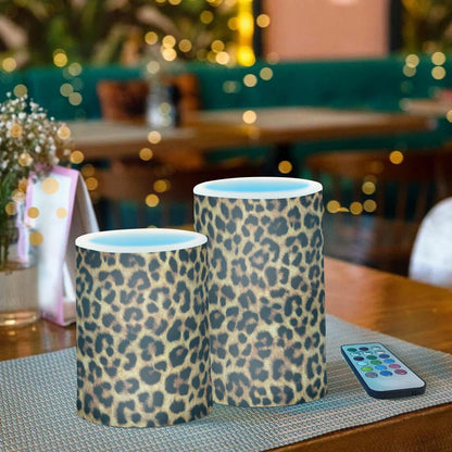 BOENLE Flickering Flameless Candles, Leopard Texture LED Candles with Remote Timer, Set of 2 Battery Operated Candle for Valentine Wedding Birthday