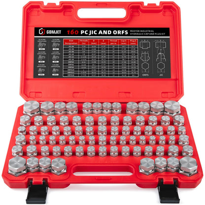 GOMJET 160 PC JIC and ORFS Master Industrial Hydraulic Cap and Plug Hose Tube and Pipe Fitting Kit Cap and Plug Kit Precision Threading in ORFS and 37° Dash Sizes 4 6 8 10 12 16