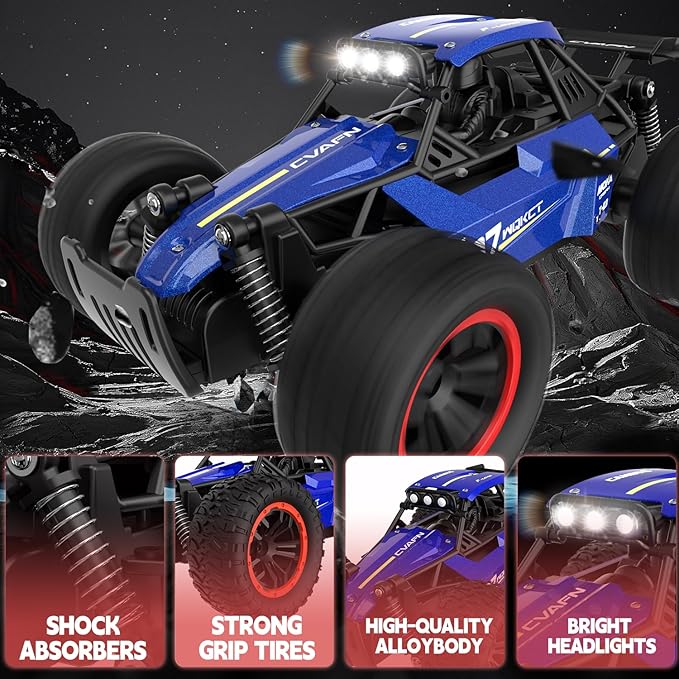 1/16 Scale Remote Control Monster Truck 20 + km/h Outdoor 2WD Off Road Hobby RC Truck With LED light &amp rechargeable battery All Terrain Fast RC Car Toy Ideal Gift for Kids Boys &amp Girls Age
