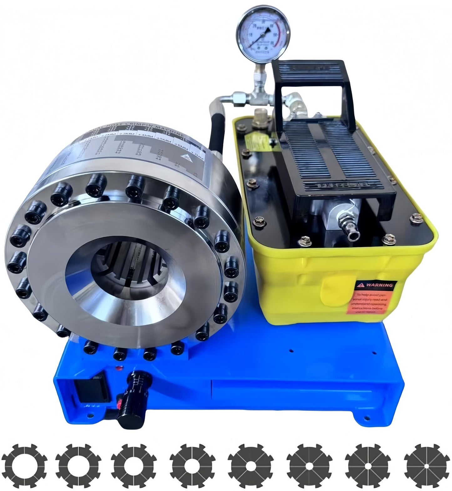 Pneumatic Hydraulic Hose Crimping Machine with 8 Sets of Dies, 40MPa System Pressure, suitable for high-pressure hydraulic hoses and pipes (Plastic Pump Casing)