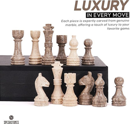 Marble Chess Set 15 Inches Handmade Travertine &amp Oceanic Luxury Board Games for Adults Ideal Marble Chess Board Game Set Chess Pieces &amp Storage Box for Gifts &amp Home Decor
