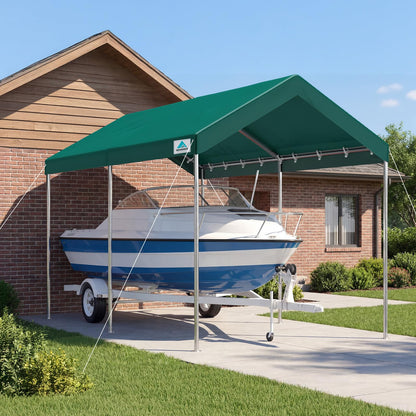 ADVANCE OUTDOOR 10x15 ft Heavy Duty Carport Potable Car Canopy Garage Party Tent Boat Shelter, Adjustable Height from 9.5 ft to 11 ft, Green