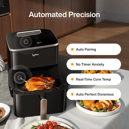 Typhur Sync 8QT AI Smart Air Fryer - 9-in-1 Non-Toxic Ceramic with Wireless Meat Thermometer | Cooks 6lb Chicken