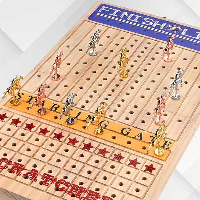 Horse Racing Board Game Foldable Wood Horse Race Game with 11 Metal Horses 2 Dice 2 Decks of Cards and 120Pcs Chips for Friends Adults Family Party Game Night