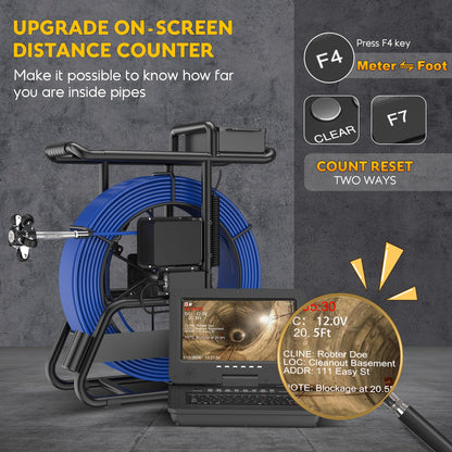 Anysun Sewer Camera 512Hz, Self-Leveling & Distance Counter, 7mm Thicker Cable, Keyboard, 10" IPS Adjustable Monitor,1-Touch Video/Audio, Drain Pipe Inspection Camera IP68 with DVR & 16GB Card - 165Ft