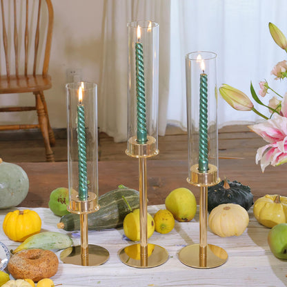 Ronasip Hurricane Candle Holders Metal Candlestick Holder for Glass Taper Tall Candle Holders with Candles Stands for Home Decor, Christmas, Dinning, Wedding, Housewarming Gifts (6, Gold)