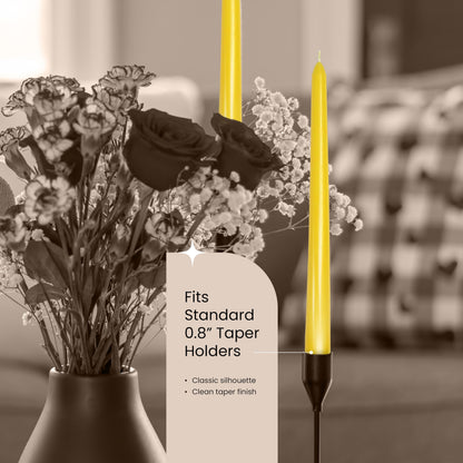 Leor & Lair Yellow Taper Candles - 4 Pack 10" Yellow Candlesticks - Unscented Long Burning Candles for Fall Decor, Dinner Table, Holidays, Weddings, Restaurants & Business Events