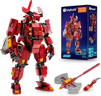 MyBuild Sci-Fi Rita 5028 – Red Armor Mech with Battle Axe | Collectible Robot Building Set | Ages 14+