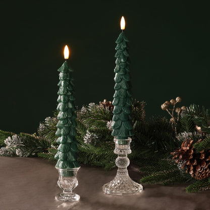 Eywamage Green Christmas Tree Taper Candles with Remote, Real Wax Flickering Flameless LED Candlesticks Set of 2