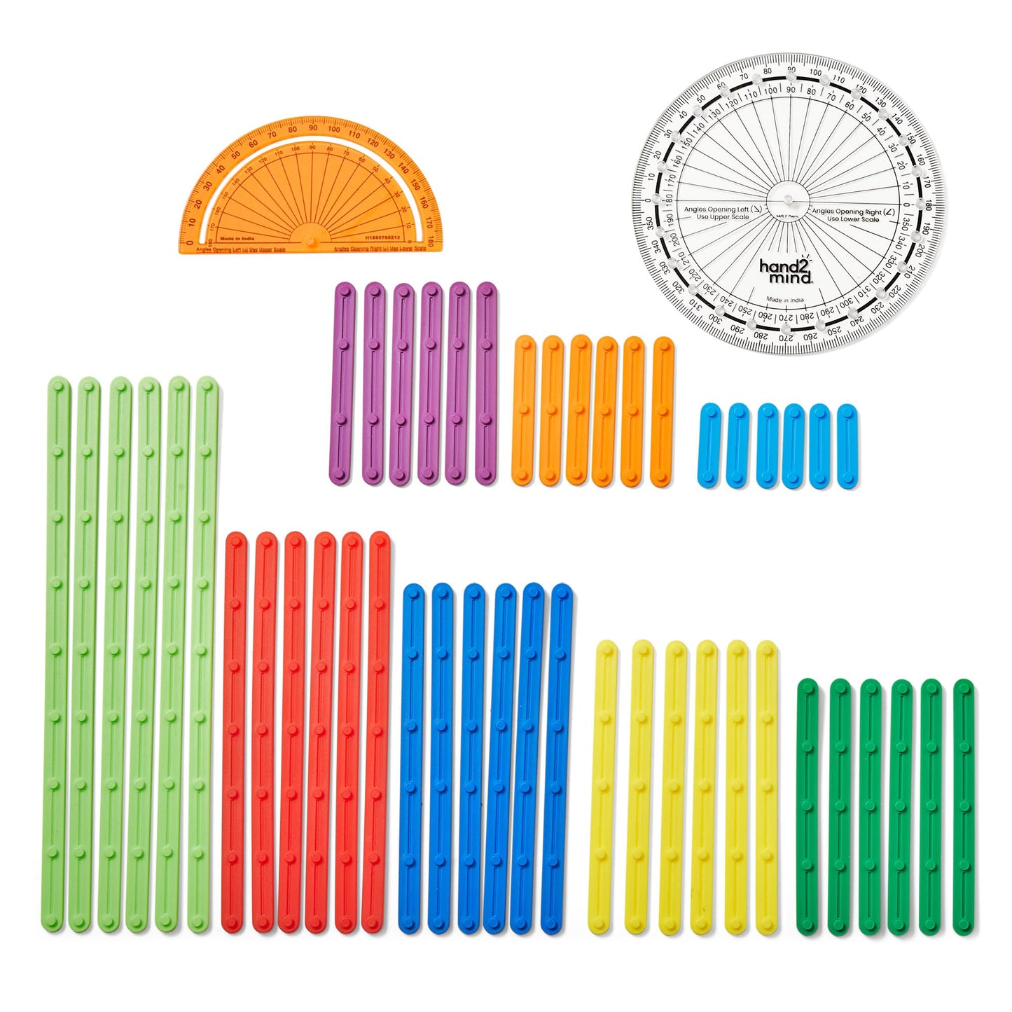 hand2mind AngLegs Starter Set with 2 Protractors, Geometry Manipulatives, Geometric Shapes for Classroom, Montessori Math Materials, Math Teaching Tools, 4th Grade Math Manipulatives for Kids