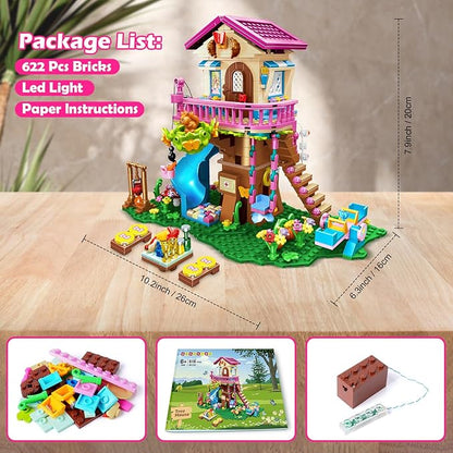 HOGOKIDS Tree House Building Set with LED Light - 622pcs Treehouse Building Blocks Toys Forest Up House Toys with Slide Birthday Easter Gifts for Kids Girls Boys Age 8 9 10 11 12+