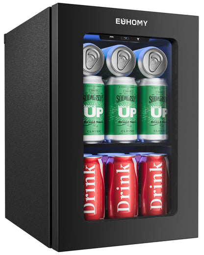EUHOMY 18L Beverage Refrigerator Cooler, 24 Cans Mini Fridge with Quiet Compressor, Countertop Small Fridge with 40°F-61°F Digital Temperature Control, LED Lgiht for Home, Bar, Office
