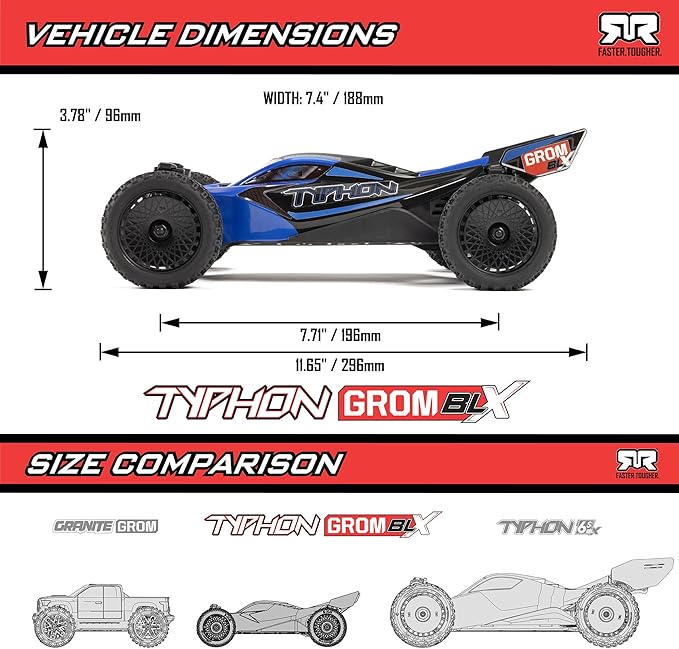 ARRMA RC Car Typhon GROM 4X4 223S BLX BRUSHLESS Small Scale Buggy RTR with DSC Battery &amp Charger Included RED ARA2306ST1