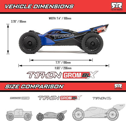 ARRMA RC Car Typhon GROM 4X4 223S BLX BRUSHLESS Small Scale Buggy RTR with DSC Battery &amp Charger Included RED ARA2306ST1