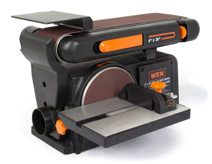 WEN BG625V 2.5-Amp 6-Inch Variable Speed Bench Grinder with Flexible Work Light, Black & 6502T 4.3-Amp 4 x 36 in. Belt and 6 in. Disc Sander with Cast Iron Base