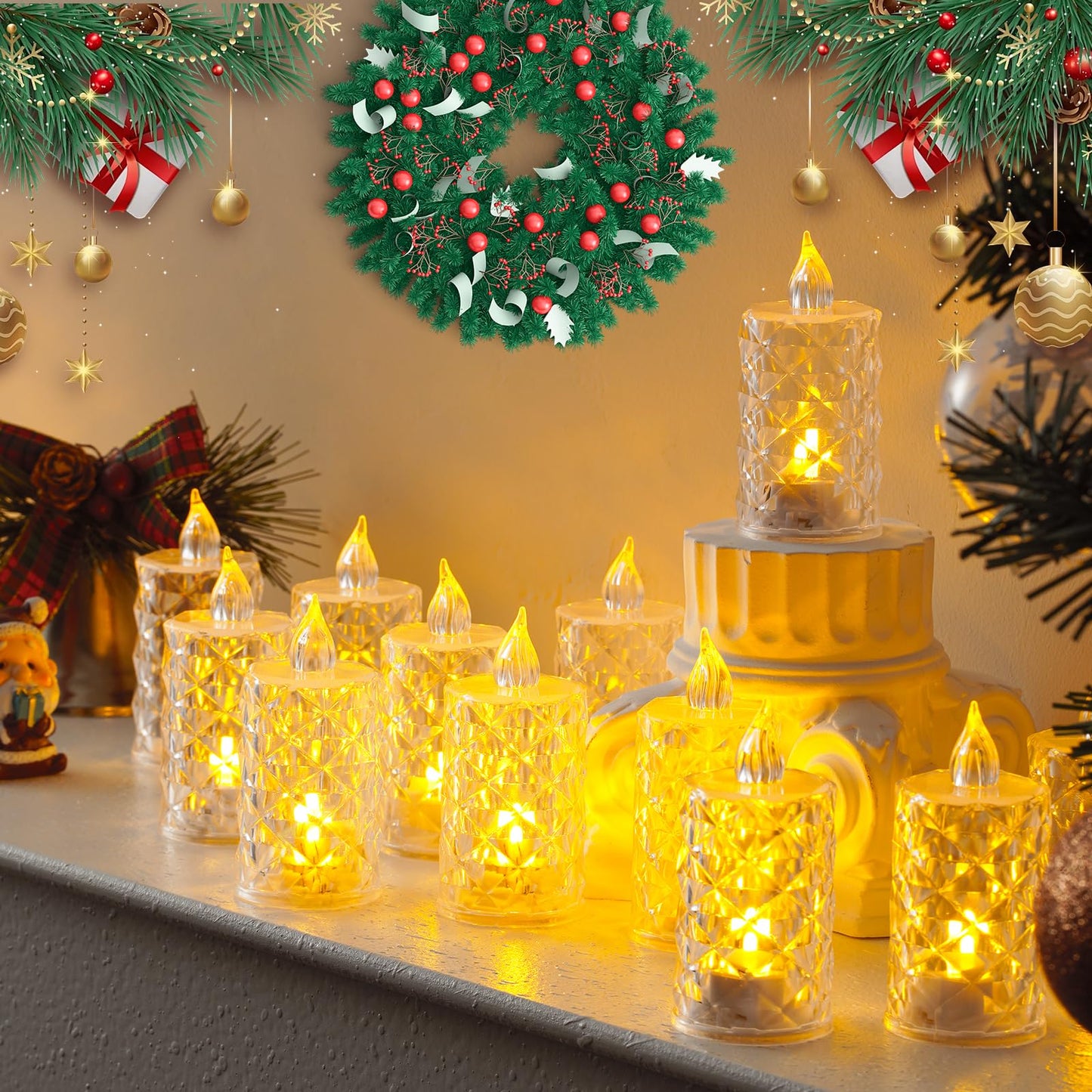 24-Pack Flameless Candles, Battery Operated Crystal LED, 200+H Runtime – Realistic Flickering Light for Table Centerpiece, Safe for Mother's Day, Father's Day, BBQs, Outdoor & Family Gatherings