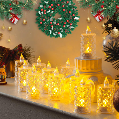 24-Pack Flameless Candles, Battery Operated Crystal LED, 200+H Runtime – Realistic Flickering Light for Table Centerpiece, Safe for Mother's Day, Father's Day, BBQs, Outdoor & Family Gatherings